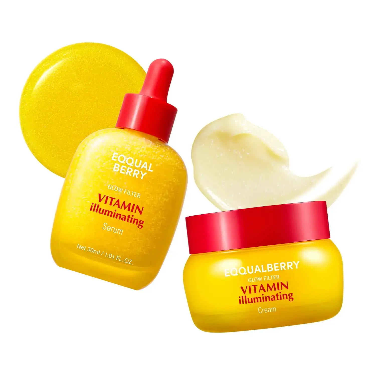 EQQUALBERRY Vitamin Illuminating Serum & Cream Set-Vitamin C & Niacinamide| Targets Dark Spots| Strengthens Skin Barrier with Ceramides| Glowy, Lightweight Hydration