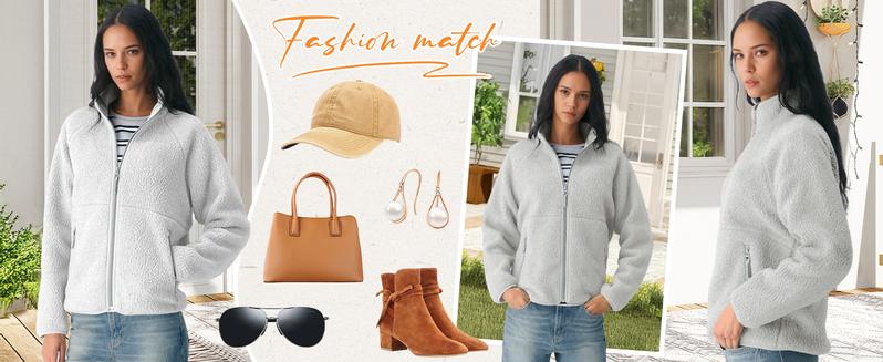 Songling Women's Fleece Jacket Warm Long-Sleeve Sherpa Thermal Outerwear with Pockets Soft Lightweight for Fall/Winter Casual Outdoor Coats