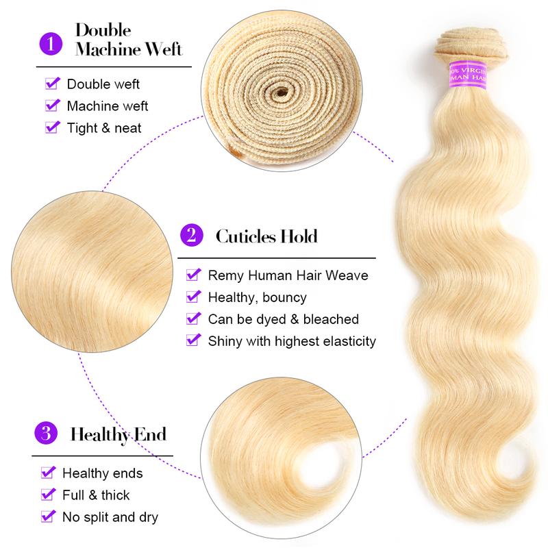 613 Blonde Human Hair Bundles 30 Inch Body Wave Human Hair Bundles Unprocessed Brazilian Virgin Human Hair Bundles Straight Human Hair Extensions 100g per Bundle