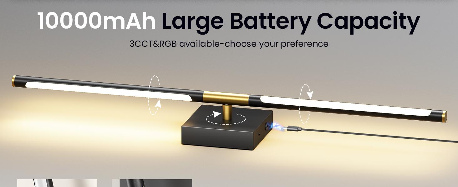 【Non-Removable Battery】Battery Operated Wall Lights Set of Two, Non-Removable Battery, 10000mAH Rechargeable Wall Lamps with Remote Control, Dimmable Black Gold LED Wireless Wall Sconces for Bedroom, Living Room, Hallway, Dining Room, 360° Rotate 3CCT