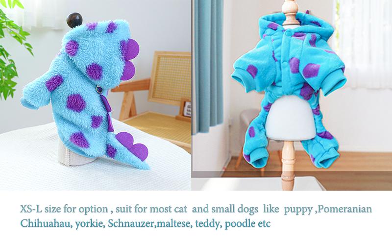 【Pet Supplies】Generic Dinosaur Dog Cat Winter Clothes Small Medium Pets Hoodie Coat Warm Fleece Outfit Leash Ring Design Funny Costume Keep Pets Cozy Holiday Party