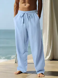 Ice Silk Long Pants for Beach Vacations Loose Wide Leg Dry Clean Style Cooling and Unisex Suitable for Home Leisure and Travel Breathable Casual de hombre shorts skin-friendly smooth soft fabric suitable solid color fashion sport pant workout