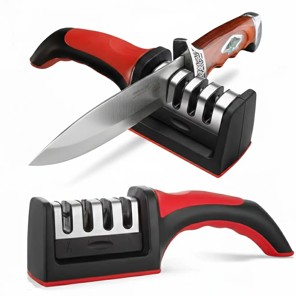 1-Pack 4-in-1 Tungsten Steel Knife Sharpener Tool with 4-in-1 System – Portable Blade Sharpening for Outdoor, Camping Utility Blades & EDC Knives, Edge Touch-Up