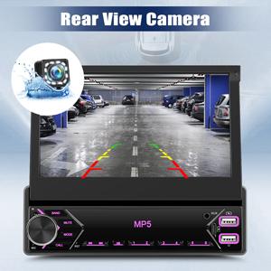 Single Din Flip Out Car Stereo Bluetooth 7 Inch Retractable Touch Screen Car Radio 1 Din Mirror Link/FM/EQ USB/Type-C/AUX SWC, Car Audio Receiver MP5 Multimedia Player with Backup Camera