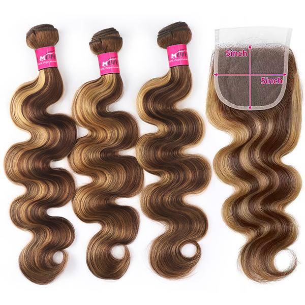 P4/27 Honey Blonde Highlight Body Wave Bundles FB 30 Brown Colored Body Wave Human Hair Weave Bundles Quick Weave Extensions #TiktokShopSpringGlowUp