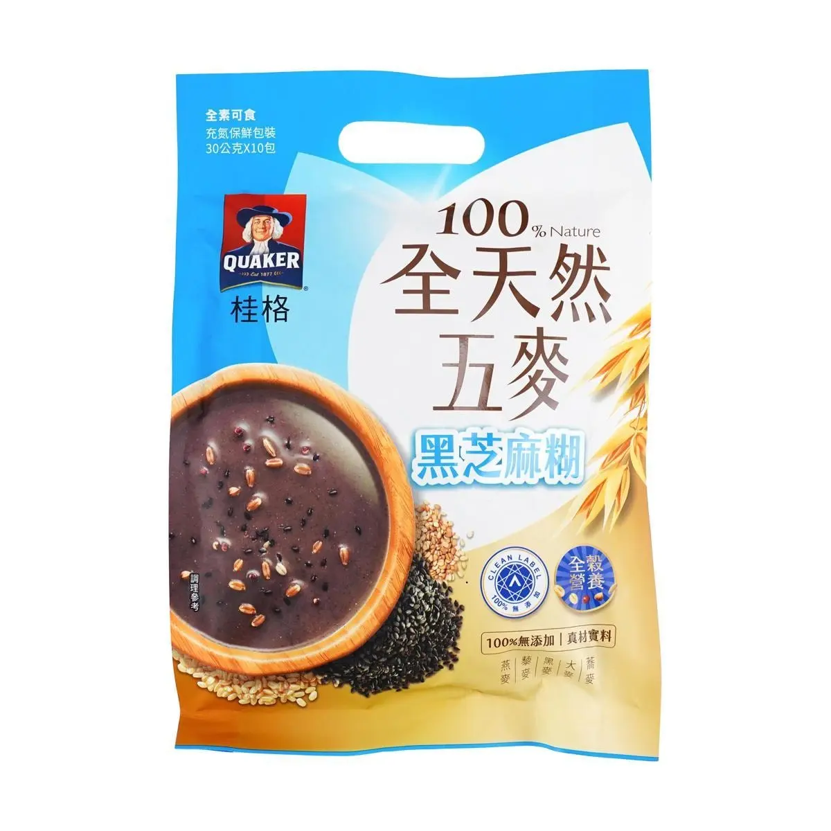 Quaker 100% Natural Five-Grain Black Sesame Cereal Drink 10 Sachets 300g - Instant Breakfast Meal Replacement, Taiwan Version
