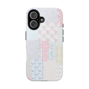 Christian Phone Case - Patchwork Design with Cross  Pastel and Vintage Floral Aesthetic  Aesthetic Gift for Women & Girls  Compatible with iPhone 17 Pro Max 16 Plus 15 14 13 12 11 Air Compatible with Samsung Galaxy S25
