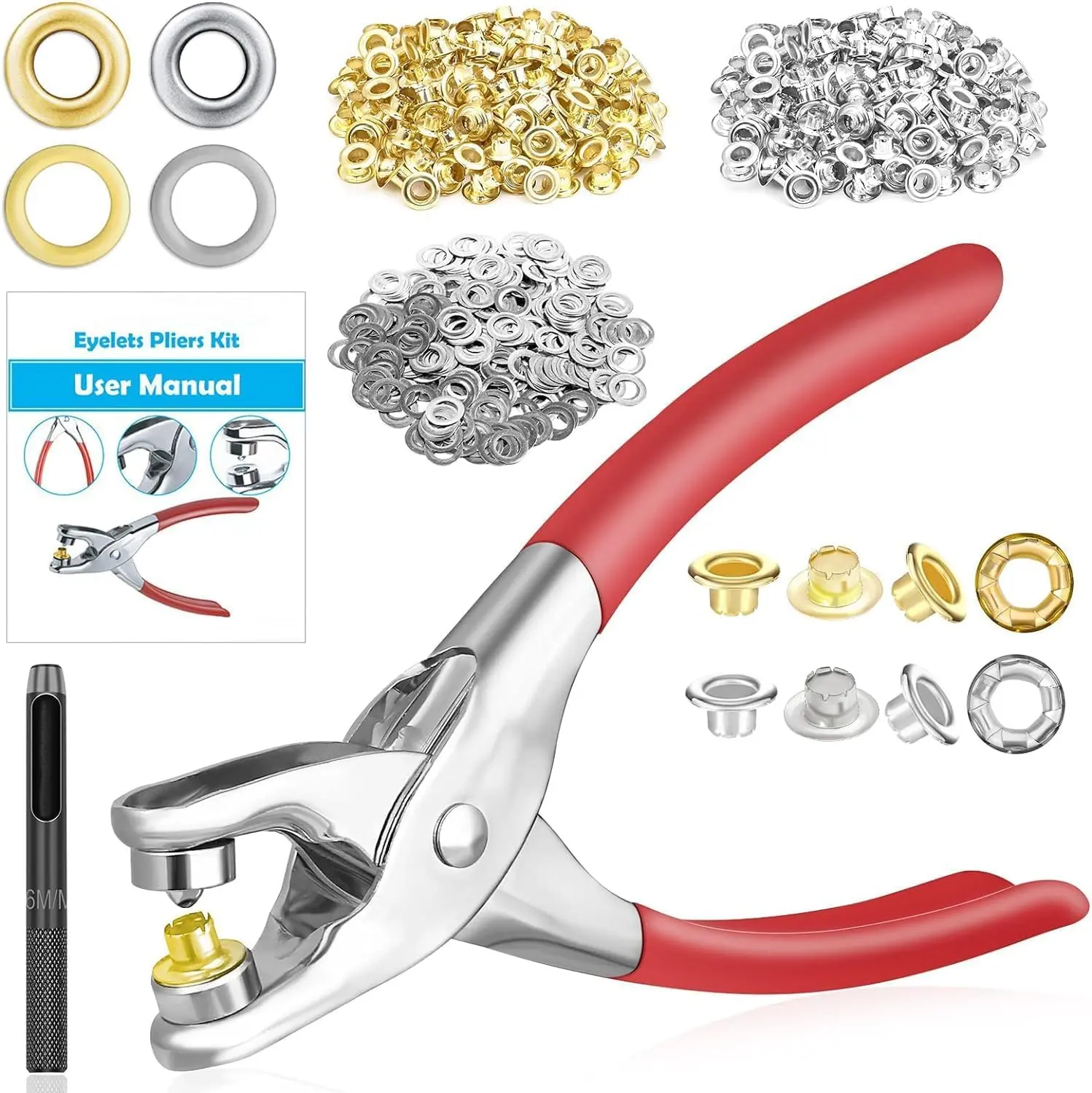 803Pcs Grommet Eyelet Pliers Kit, 1/4" 6mm Metal Eyelets & Washers for Leather Belts Shoes & Crafts, Sewing Tools