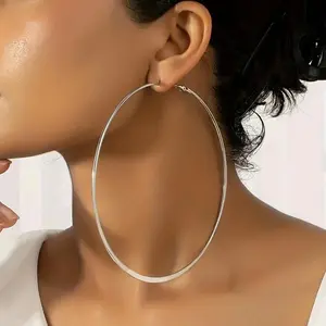 Stunning Circle Hoop Earrings - Retro Hip Hop Style, Golden/Silvery Finish, Exaggerated Big Design, Trendy Female Gift, Alloy Jewelry - Fashion