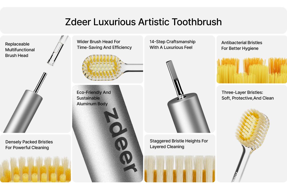 zdeer Toothbrush D4 Metal handle with replaceable brush head —  Eco-friendly and reusable Oral  sustainable