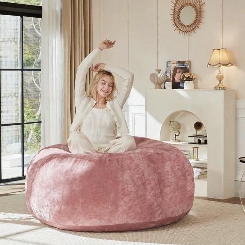 [Bellemave]4FT /5FT/6FT/ bean bag chair, memory foam filling, adult and teen bean bag chair, soft sofa with removable flannel cover, round sofa for living room, bedroom, college dorm