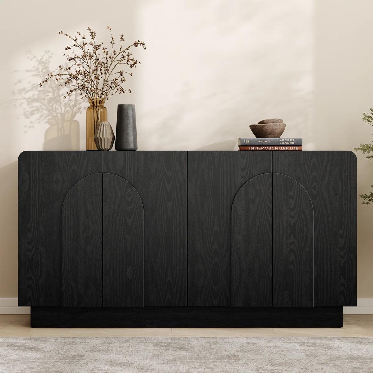 【SPOTLIGHT DAY】ONBRILL Modern 60" Curved Sideboard With Adjustable Shelf & 4 Doors for Contemporary Home Decor