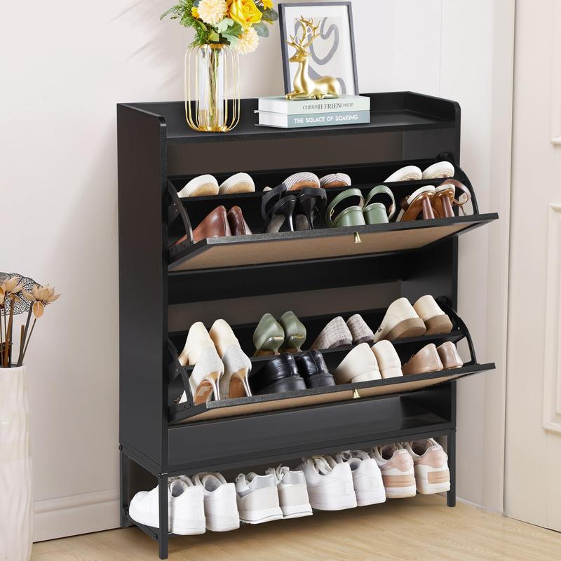 Giratree Shoe Cabinet, Shoe Cabinet Freestanding Tipping Bucket Shoe Rack Organizer with 2 3 4 Flip Drawers, Modern Entryway Narrow Shoe Rack for Entryway, Hallway, Bedroom