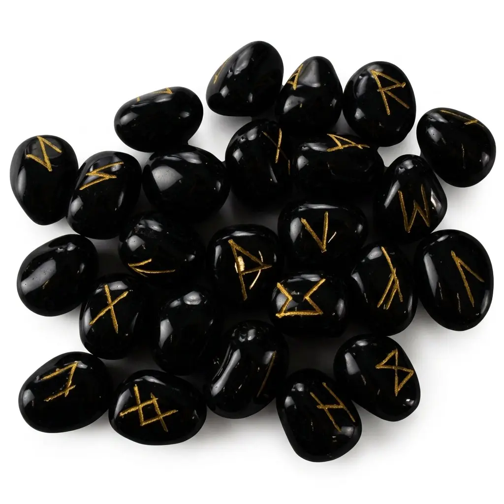 Black Onyx Rune Set — Elder Futhark 25-Piece Divination Stones