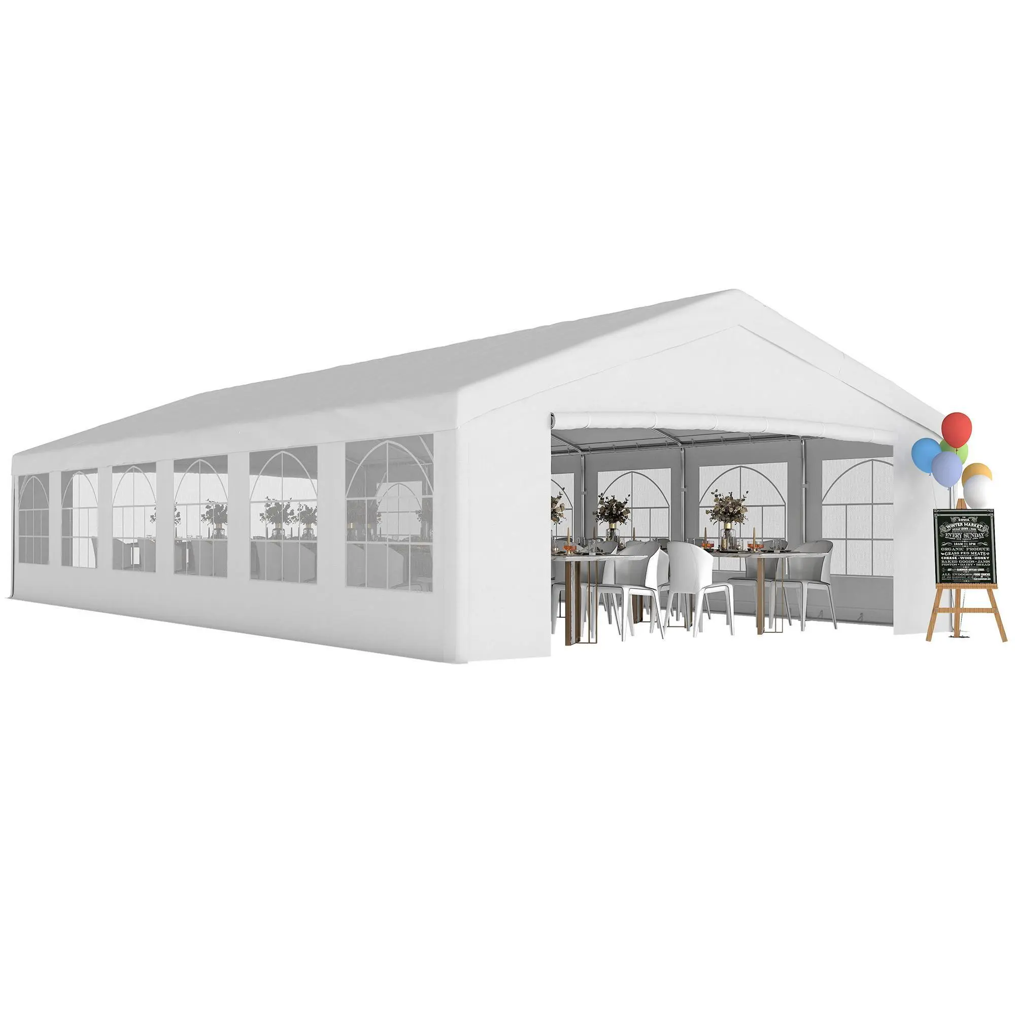 Outsunny 20x40ft Heavy-Duty Patio Canopy Party Tent, Outdoor Gazebo with Removable Sidewalls, Stylish Windows, 2 Zippered Doors, Waterproof Sun Shield, Reinforced Stable Carport for Weddings, Graduation