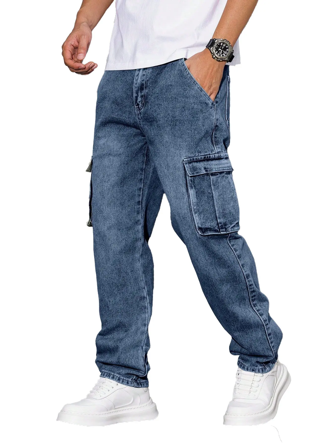 Men's Denim Multi-Pocket Cargo Jeans - Menswear, All Season, Chic Look, Durable, Suitable for Workwear, Outdoor Sports