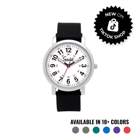 Speidel Original Unisex Analog Quartz Scrub Watch for Nurses - Easy-Read Dial, Red Second Hand for Pulse, Water-Resistant Silicone Band, Adjustable Size, 15+ Solid Colors, Durable for Scrub Life, Lightweight for All-Day Wear, Medical Shift Accessory
