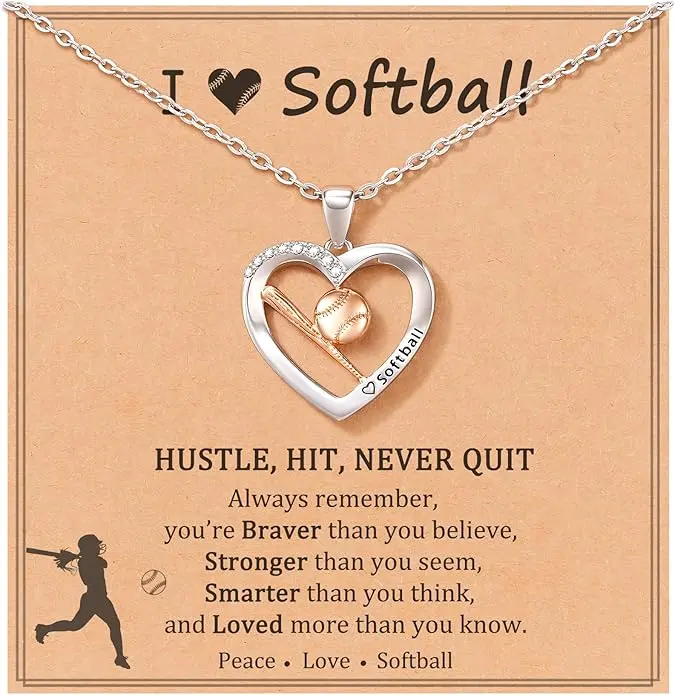 Stainless Steel Softball Necklace - Softball Accessory for Teen Girls, Christmas Gifts, Girl Accessories, Stainless Steel Jewelry