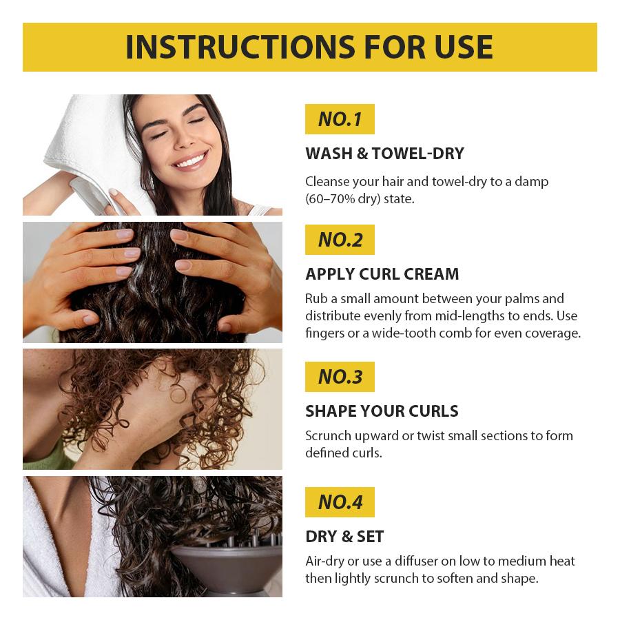 7-in-1 Curl Defining Cream 280ml — Suitable for wavy and curly hair, helps tame frizz and dullness, moisturizes and hydrates, provides a lightweight hold, keeps curls soft and bouncy, and reduces static. A styling gel-type haircare product.