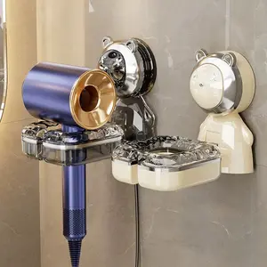 Suction Cup Hair Dryer Rack, No-Drill Wall-Mounted Holder for Bathroom, Cable Management Organizer