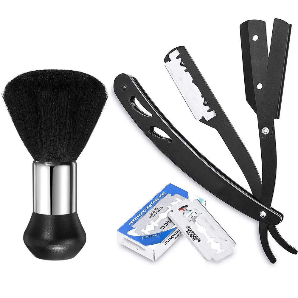 Professional Straight Edge Barber Razor w/ 10 CROWN Single Edge Razor Blades | Straight Razors for Men | Barbershop Accessories | Mens Shaving Knife & Shavette - Black