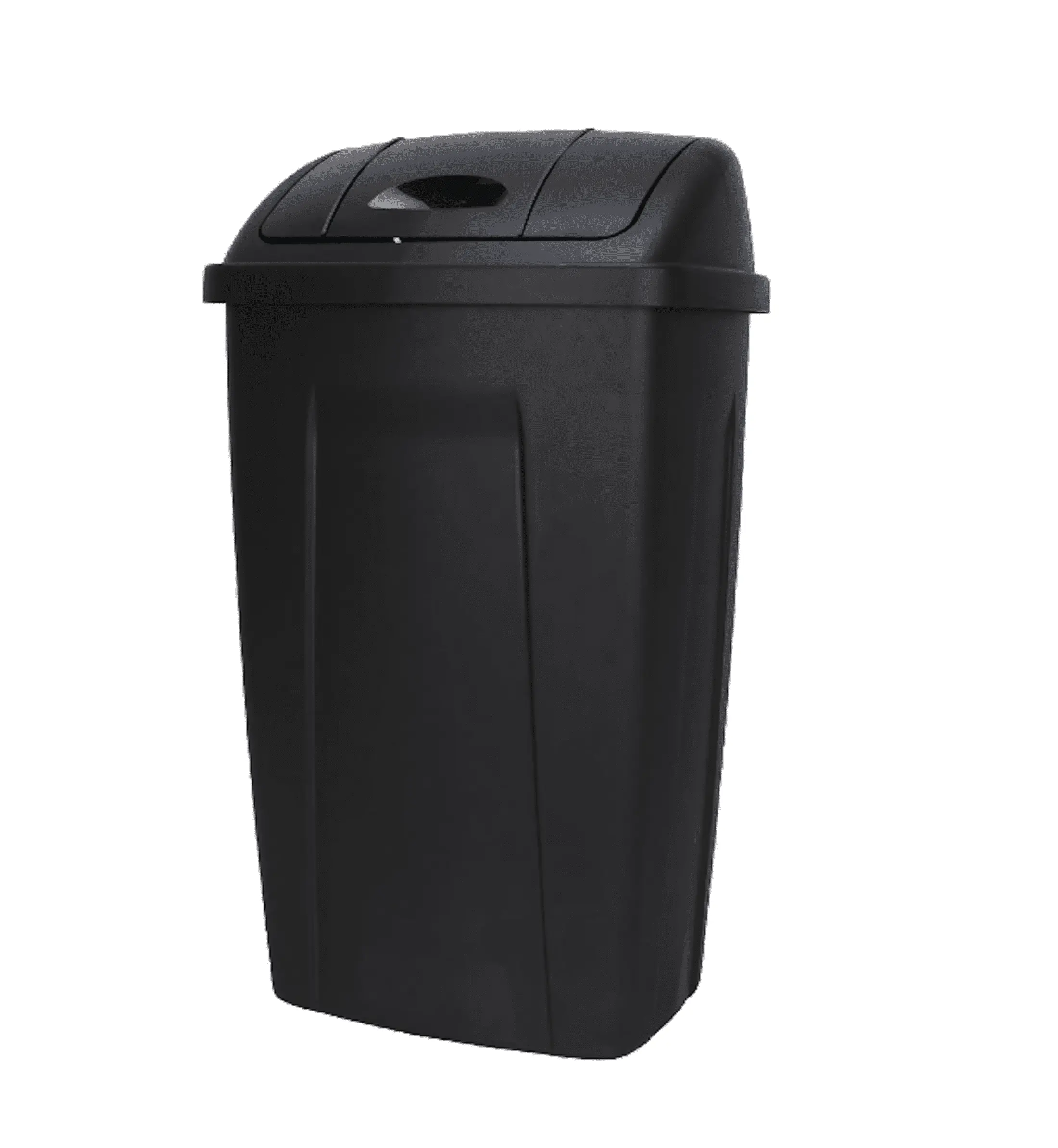 13 Gallon Kitchen Trash Can with Swing Top Lid, Black Plastic Garbage Bin
