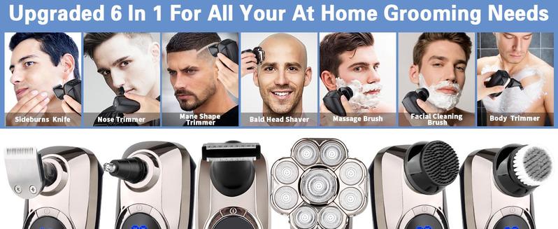 DIHOOM 9D Electric Head Shaver for Bald Men, Upgraded 6-in-1 Head Shaver for Bald Men, Waterproof Wet/Dry Grooming Kit Electric Shaver for Men, Cordless Rechargeable Bald Head Razor for Home&Travel