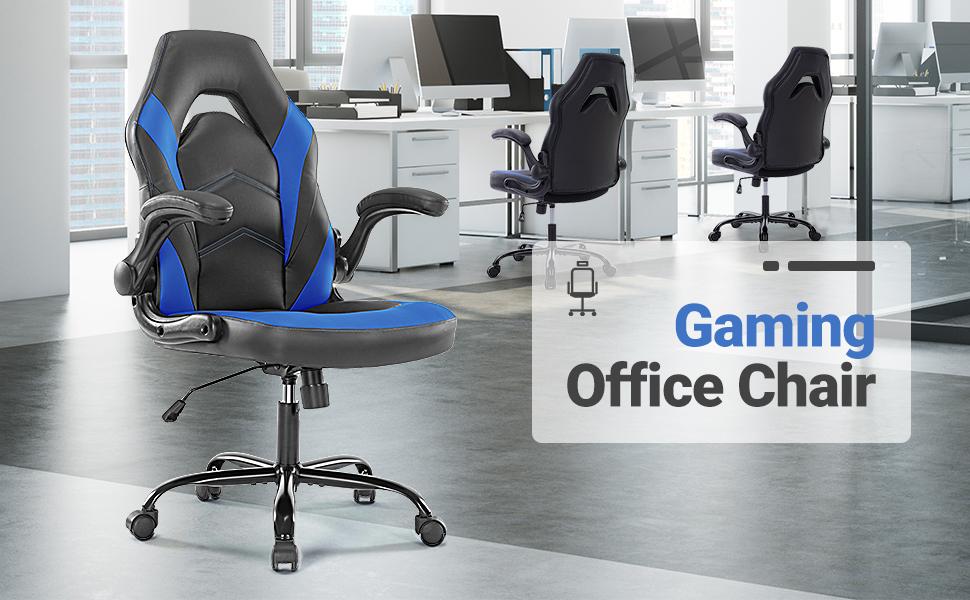 HomeSquad Gaming Chair - Ergonomic Swivel Racing Office Executive Task Chair with Adjustable PU Leather and Flip-up Armrest for Adults, Kids, Men, Women, Gamers