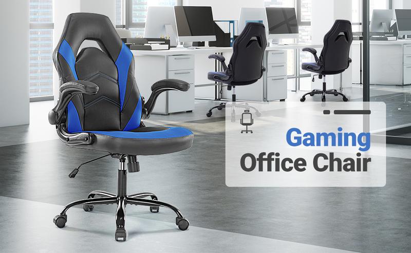 HomeSquad Gaming Chair - Ergonomic Swivel Racing Office Executive Task Chair with Adjustable PU Leather and Flip-up Armrest for Adults, Kids, Men, Women, Gamers