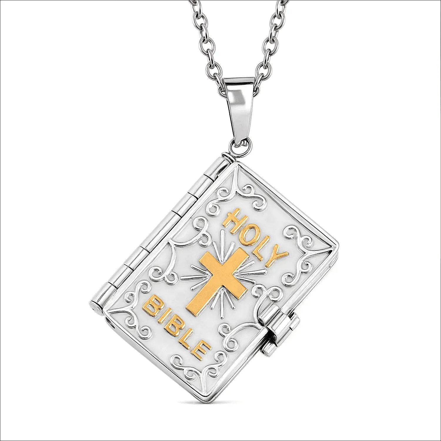 Religious Cross Necklace for Women - Openable Holy Bible Pendant Metal Pages Inside - Bible Necklace for Women Stainless Steel Faith Religious Jewelry Christian Womens - 24" Anniversary Christmas Gifts