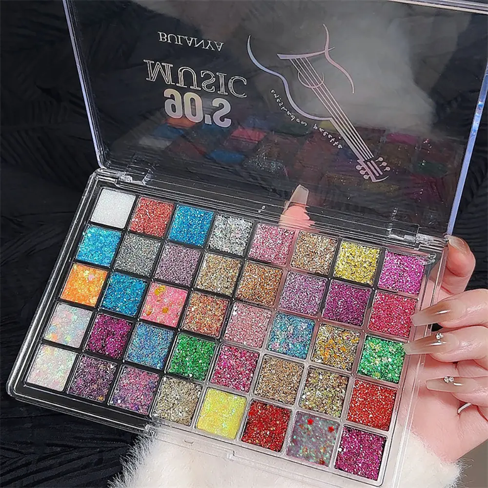 A box of 40-color sequin eyeshadow palette, Beauty eyeshadows, Cosmetic Eyeshadow, Shimmering Multicolor Eyeshadow Set, long-lasting eye makeup, blue, green, pearlescent matte multi-color stage makeup, fine glitter gold makeup