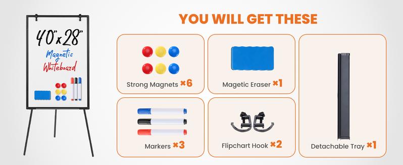 Whiteboard Easel, Magnetic White Board Dry Erase, Porbable Boards Height Adjustable, Dry Erase Board with Stand for School, Office and Home, Silver Aluminium Frame