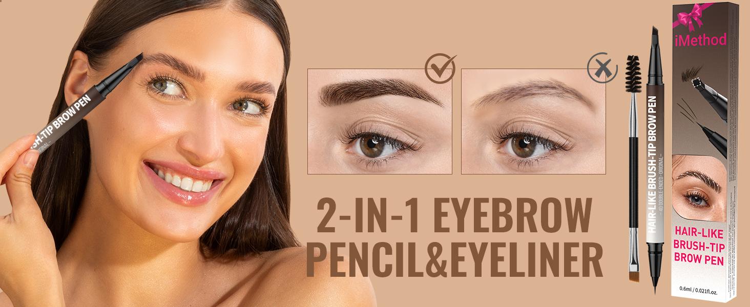 iMethod Original 4D Brush Tip Waterproof Microblading Eyebrow Pen, 2-in-1 Dual-Ended, Natural Hair-Like Strokes, Long-Lasting