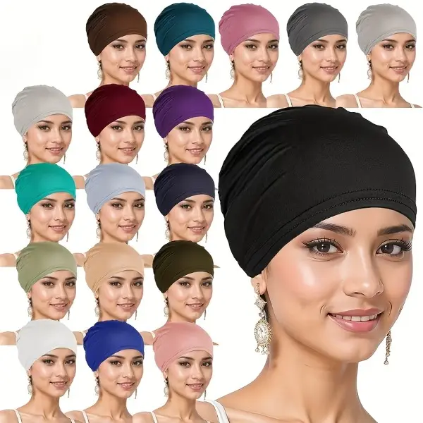 Set of 10 Women'S Turbans in a Single Color, Featuring a Two-Piece Design, Perfect As a Casual And Comfortable Headscarf Hat for Chemotherapy Or Hair Loss