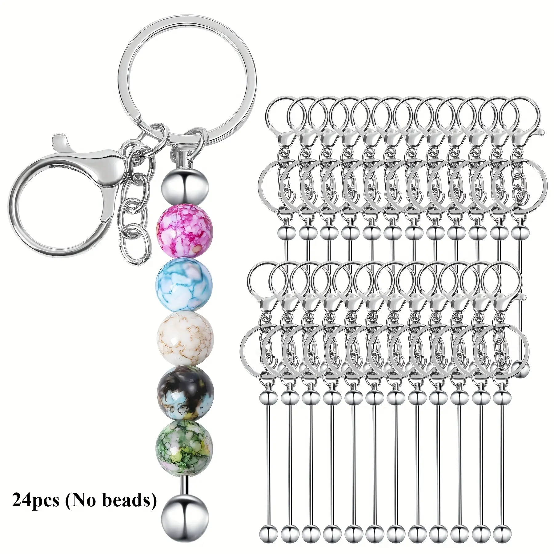 24 Pcs Beadable Keychains Bulk Set,DIY Keychain Making Supplies with Metal Bar for Crafts,Jewelry,Charms,Custom Projects,Blank Chain Bars for Beaded Keychain Design,Christmas Party Gifts,Hand Tools Kits