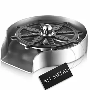 Robin Cup Wash - Brushed Nickel 1 Vanbus Metal Cup Washer for Sink Stainless Steel, Upgraded 360° Rotating Spout Glass Rinser for Kitchen Sink, Bar Kitchen Sink Accessories (Brushed Nickel)