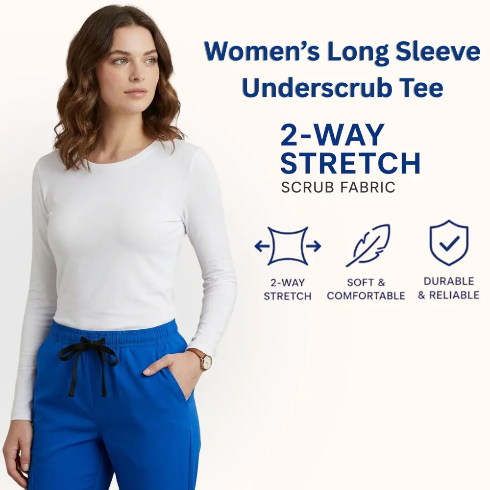 HEEDFIT Women's Long Sleeve Underscrub Tee, Solid Round Neck Top, Stretchy & Lightweight Active Healthcare Workwear, Fabric, Active Work