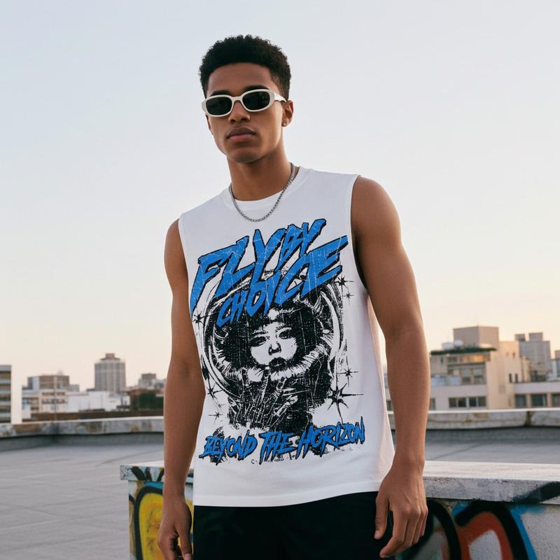 Sopula Studio Men's Fly By Choice Sleeveless Graphic Tee 100% Cotton Summer Casual Round Vinyl Tank Top White