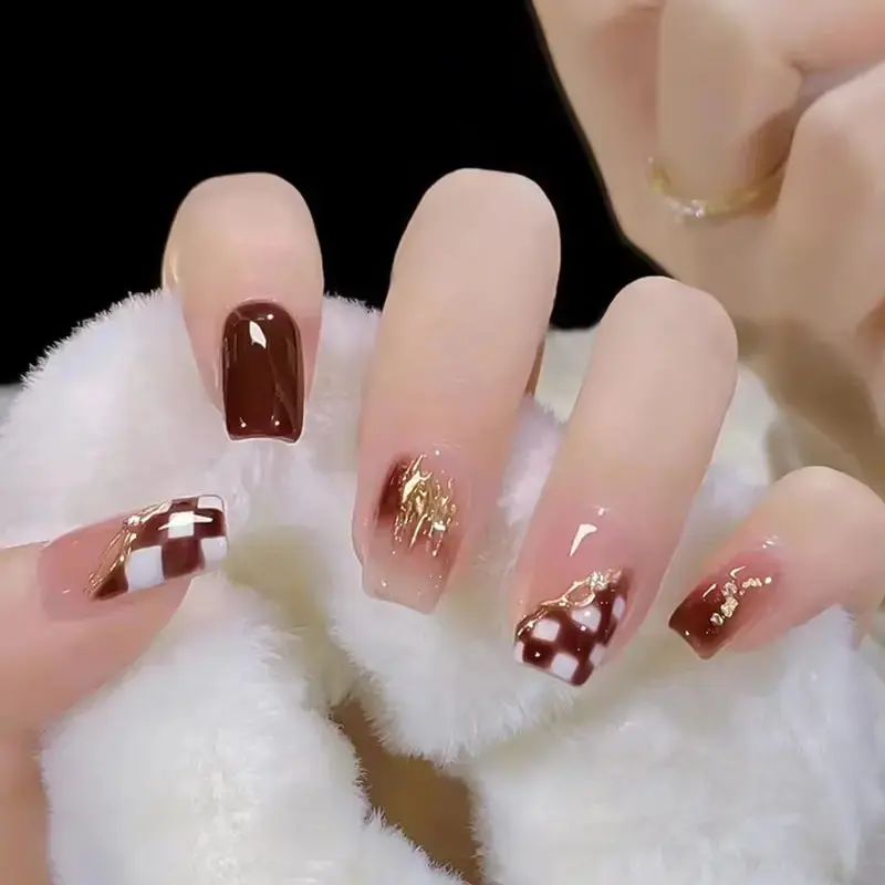 Chocolate Checkerboard Nails