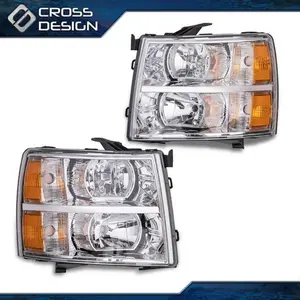 CROSSDESIGN Fit For 07-14 Chevy Silverado Headlight Headlamps Amber Corner Chrome Housing