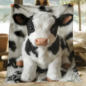 1pc Cozy Cows Print Flannel Blanket, Soft Warm Polyester Fleece Throw for Sofa, Bed, Travel, All Seasons Chunky Knit Blanket, Machine Washable, Perfect Gift for Birthday, Holidays & Housewarming