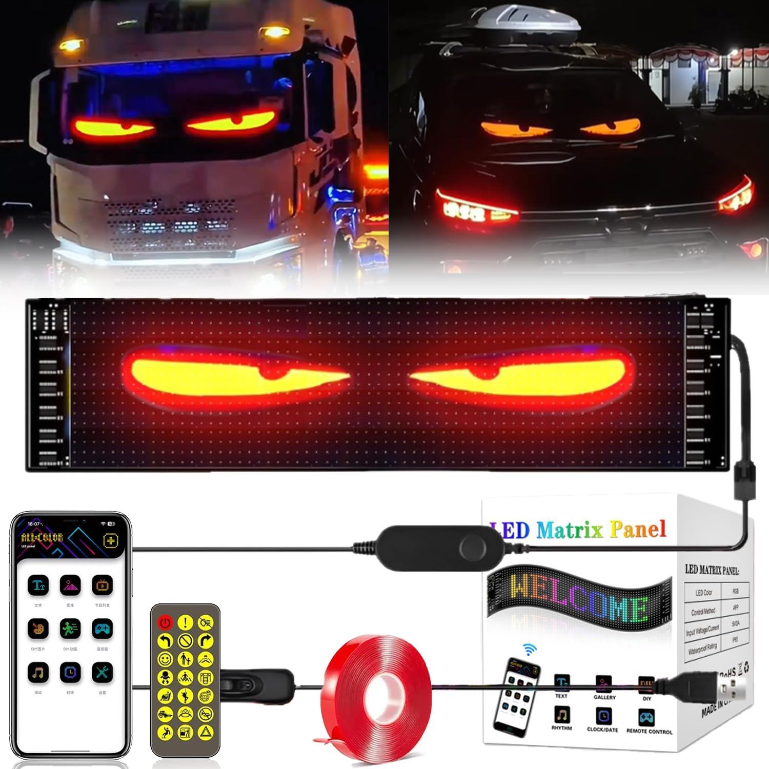 Devil Eyes LED Light Strips for Cars Trucks SUVs 14.76x3.62 Customizable Windshield Decoration with App Control USB Powered 2pcs 10x Driving Excitement Full Color LED Bead Tech