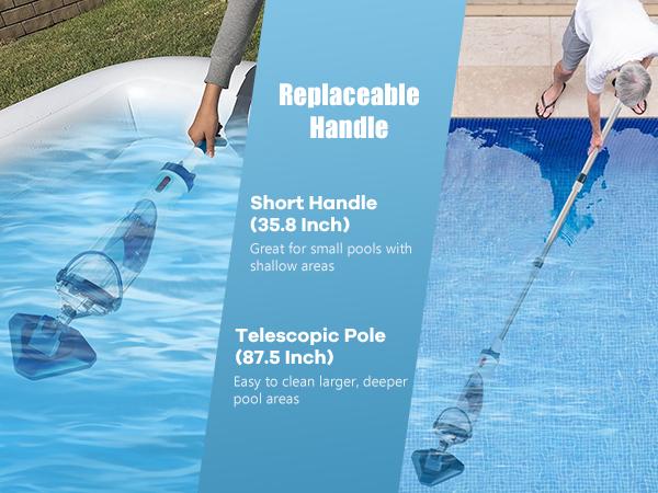 Enhulk Pool Vacuum for Above Ground Pool with Telescopic Pole, Running time up to 1H, Handheld Design with Powerful Suction up to 18.5 gallon/min Enhulk Pool Vacuum for Above Ground Pool with Telescopic Pole, Running time up to 1H, Handheld Design with Powerful Suction up to 18.5 gallon/min