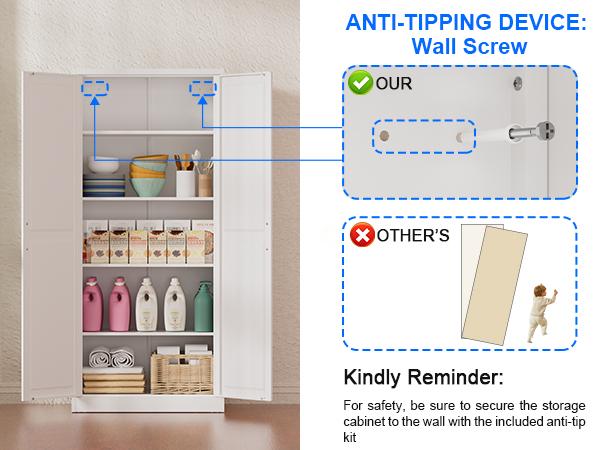 71 Inch Farmhouse Metal Pantry Cabinet, Tall Storage Cabinet with Doors and Adjustable Shelves for Kitchen/Dining/Living Room, Tall Freestanding Storage Cabinet for Garage/Laundry Room/Bathroom, White/Black