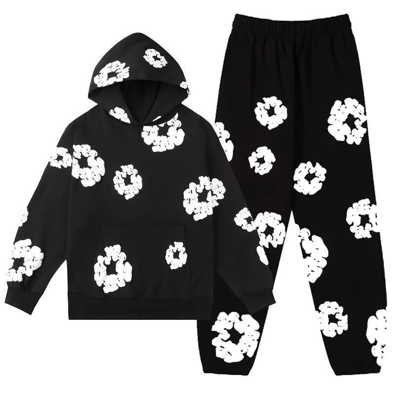 Denim Hoodie Tracksuit 2 Pieces Unisex Y2K Running Clothing Long Sleeve Hoodie Denim TtearsSweatshirt, Denim TersHoodie and PantsGift (Comes with every order)