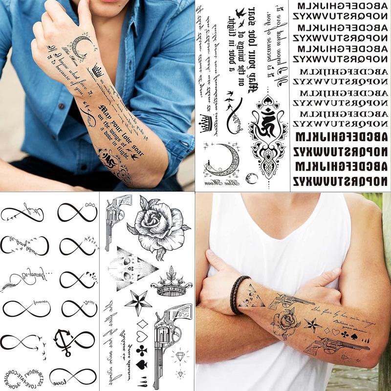 18 Sheets Black Inspired Quotes Temporary Tattoos For Women Kids Children Long Lasting Letter Alphabet Words Fake Tattoo Stickers Birds Cross ECG...