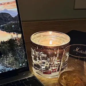 London Cityscape Flameless Light-Up Candle. Aesthetic glowing holiday lantern decor for cozy room vibes. A unique 3D glowing candle holder and the perfect aesthetic Christmas gift.