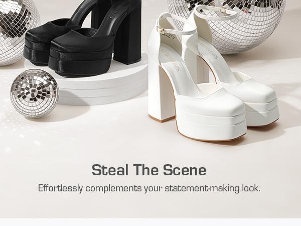 Dream Pairs Women's High Chunky Square Toe Ankle Strap Platform Pumps