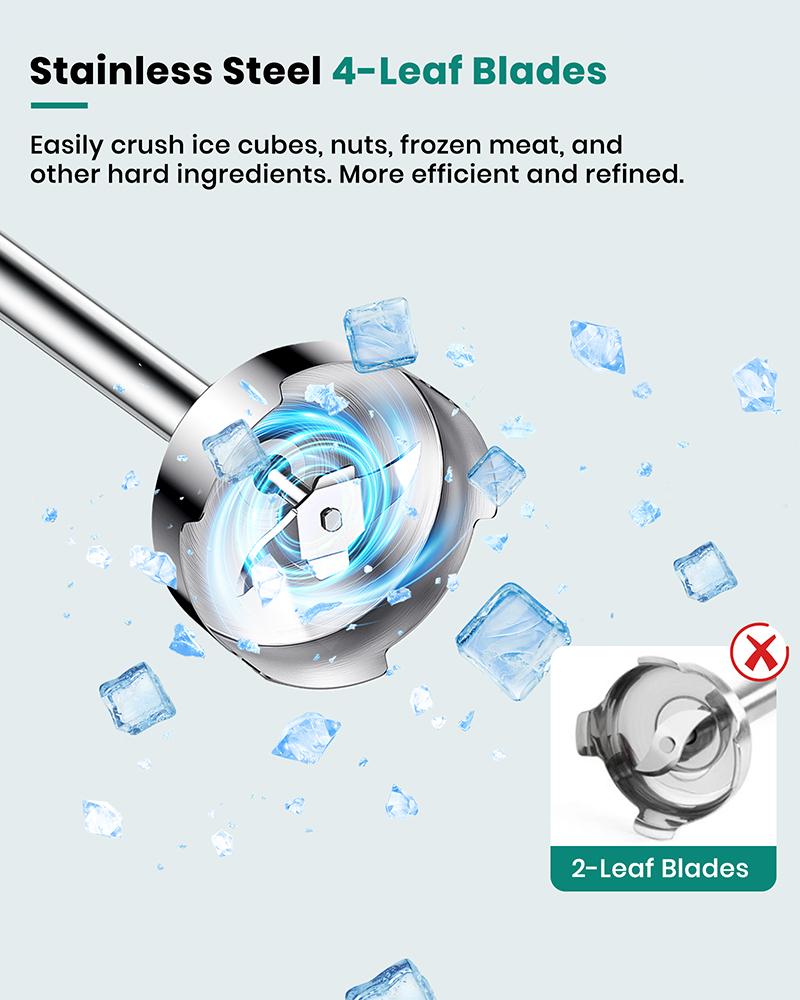 1800W ODIFORGO Immersion Blender Handheld 4-in-1 Hand Blender Stick for Ice Crushing Smoothie, Baby Food, Soup, 8 Speed Hand Mixer Turbo Boost Stainless Steel Blade with Whisk, Chopper, Beaker