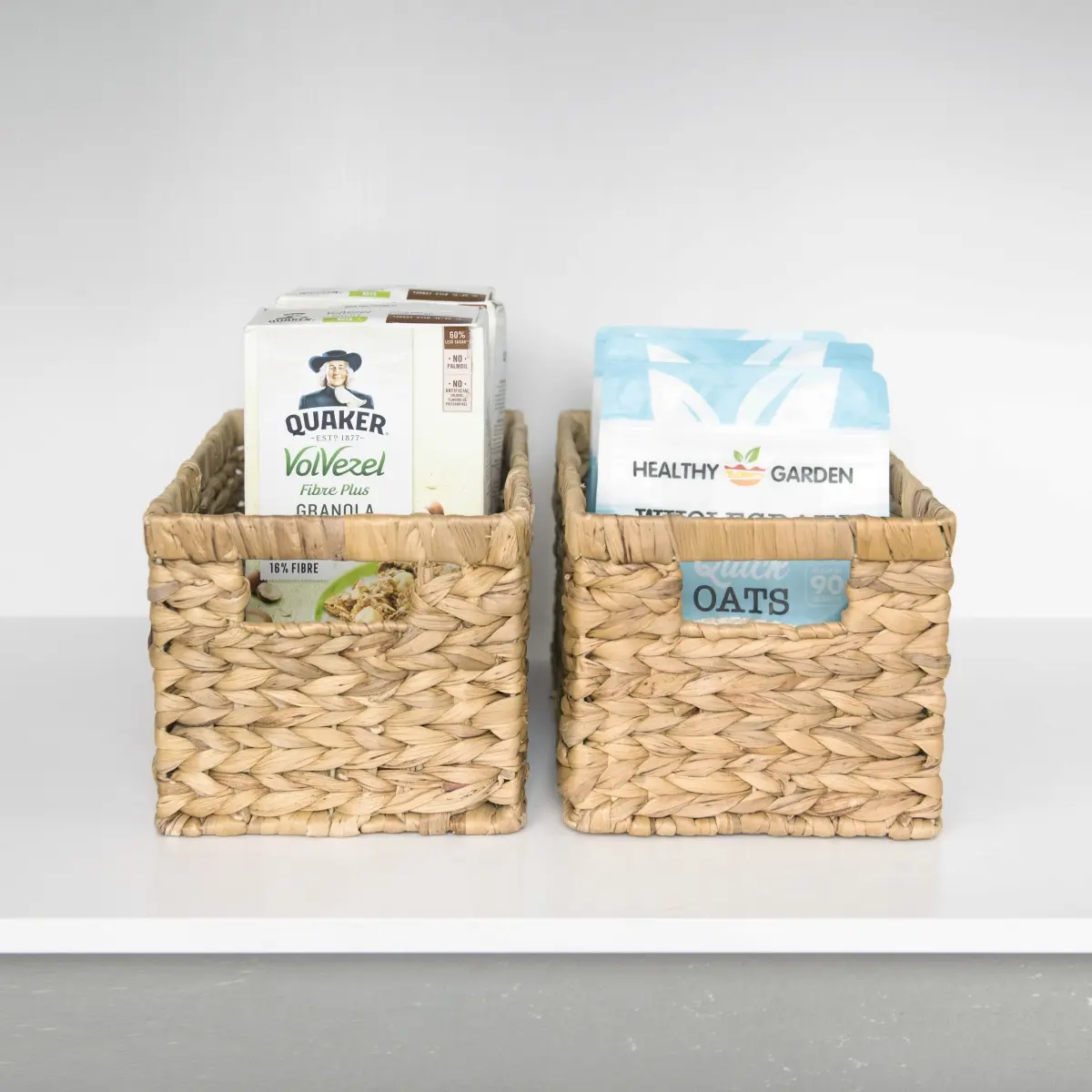 WE THINK STORAGE WTS-LB220 Durable 2-Pk 12.5L Hand-Woven Wooden Hyacinth Wicker Storage Baskets - 7.09Hx13Wx8.27D in, 1.4kg Traditional Home Organiser for Room, Kitchen